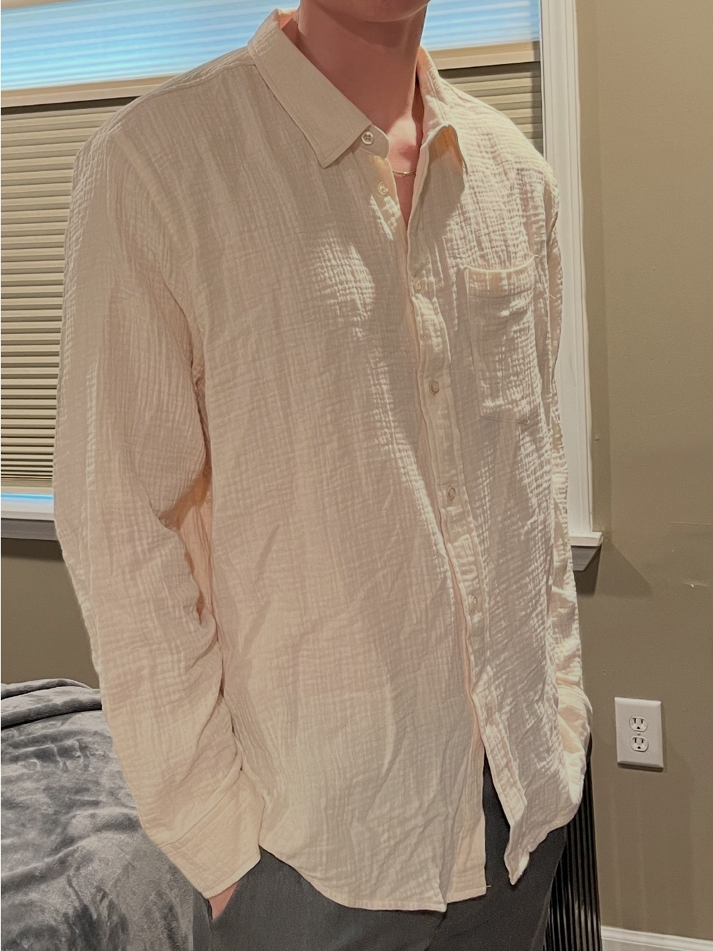 And Now This Men’s Cream Gauze Button-Up Shirt - 100% Cotton